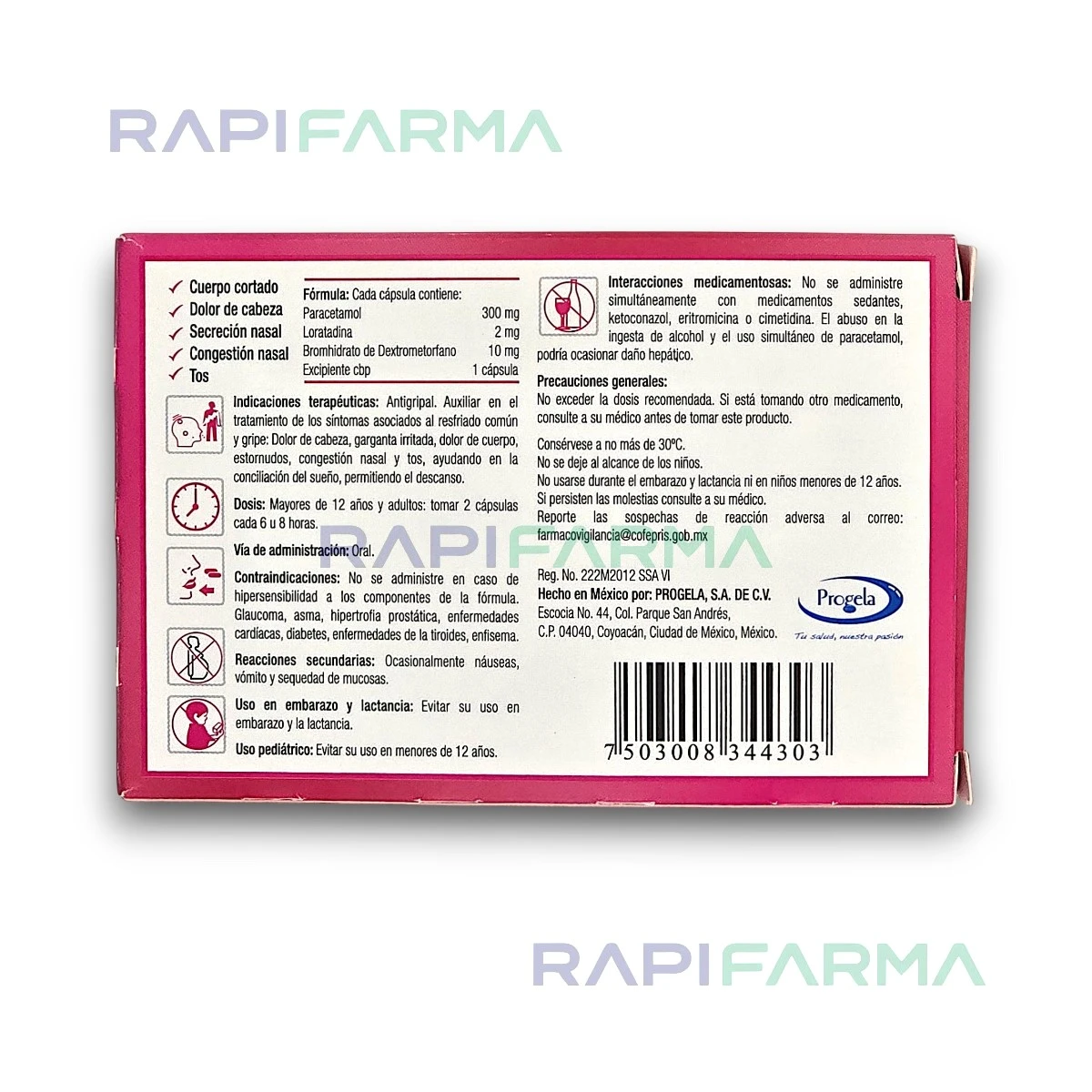 Paracetamol, Loratadina y Dextrometorfano 12cap (Ladexgel) imagen 2