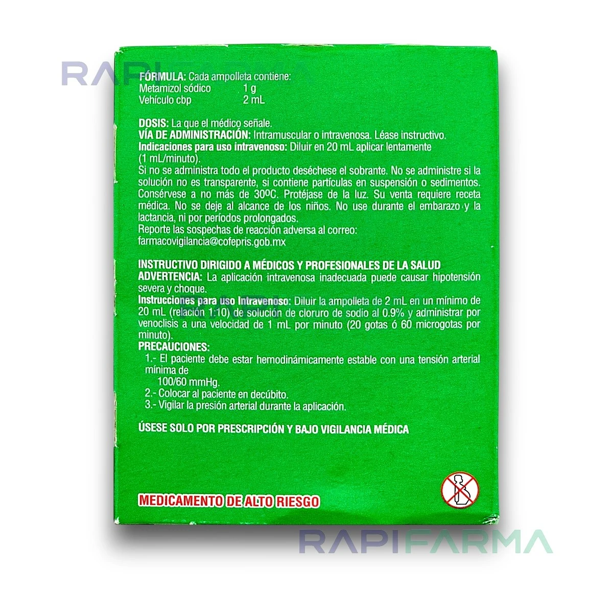 Metamizol Sódico Solución Inyectable 1 g imagen 2