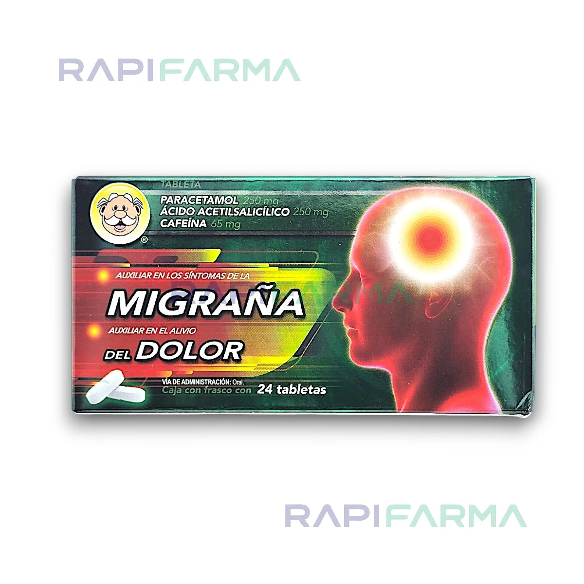 Tabletas para Migraña – Paracetamol, Ácido Acetilsalicílico y Cafeína (250 mg / 250 mg / 65 mg)