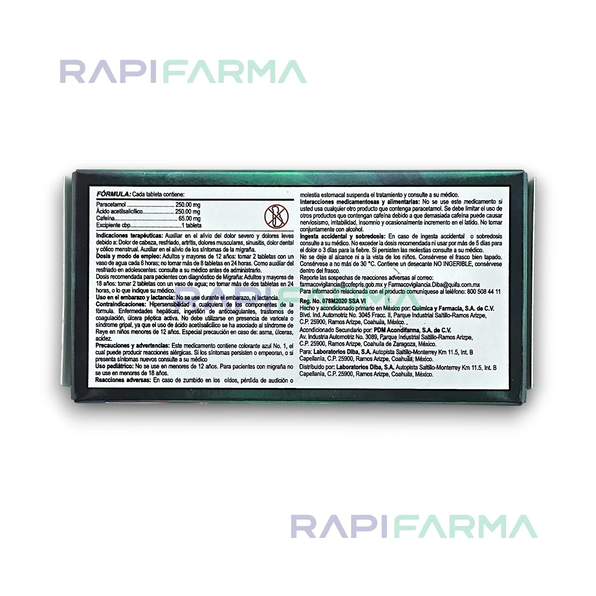 Tabletas para Migraña – Paracetamol, Ácido Acetilsalicílico y Cafeína (250 mg / 250 mg / 65 mg) imagen 2