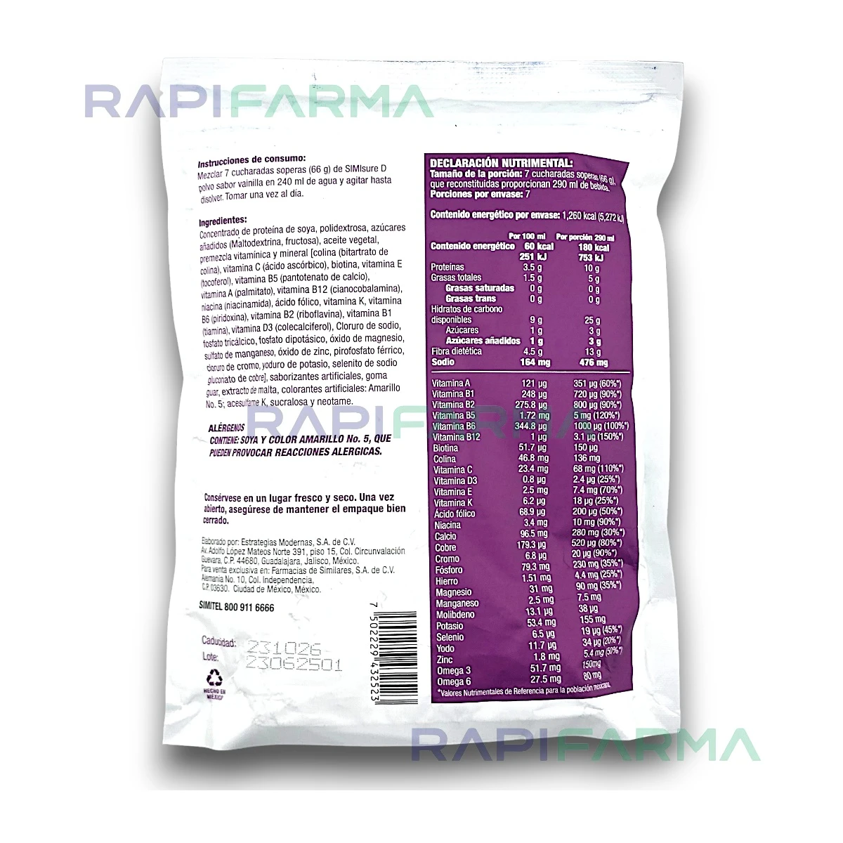SIMISURE D – Alimento en Polvo Sabor Vainilla (462 g) imagen 2