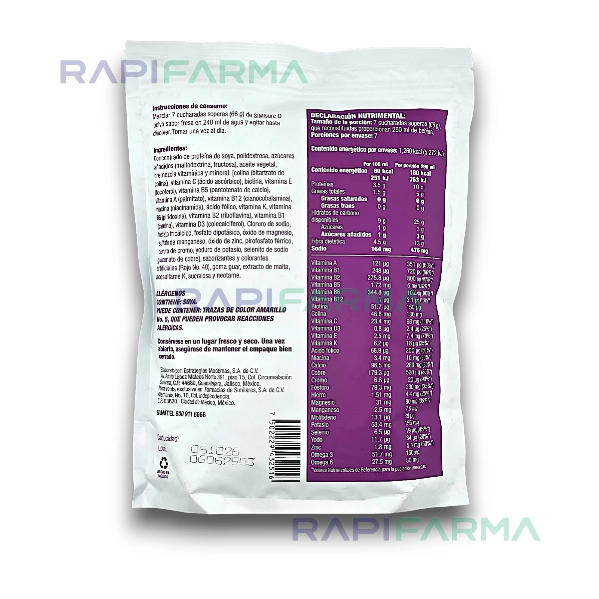 SIMISURE D – Alimento en Polvo Sabor Fresa (462 g) imagen 2